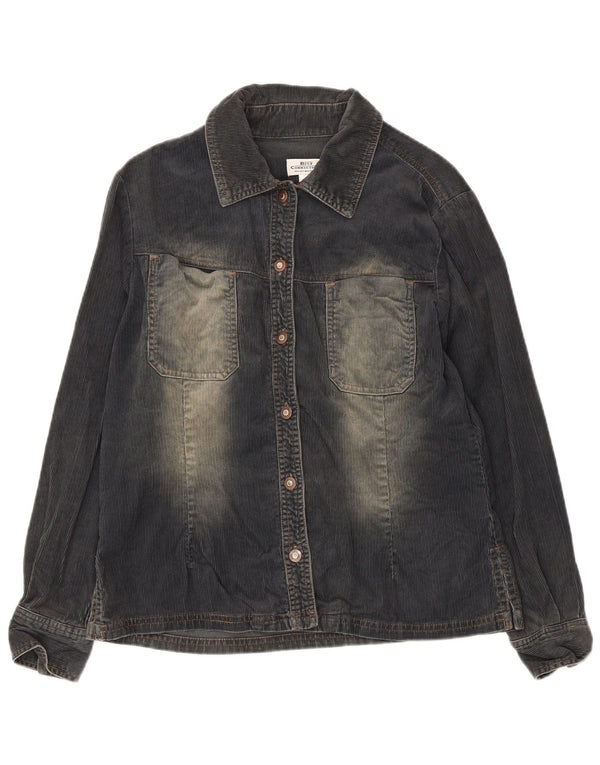 Vintage mujer sobrecamisa pana camisa Reino Unido 12 algodón azul marino medio