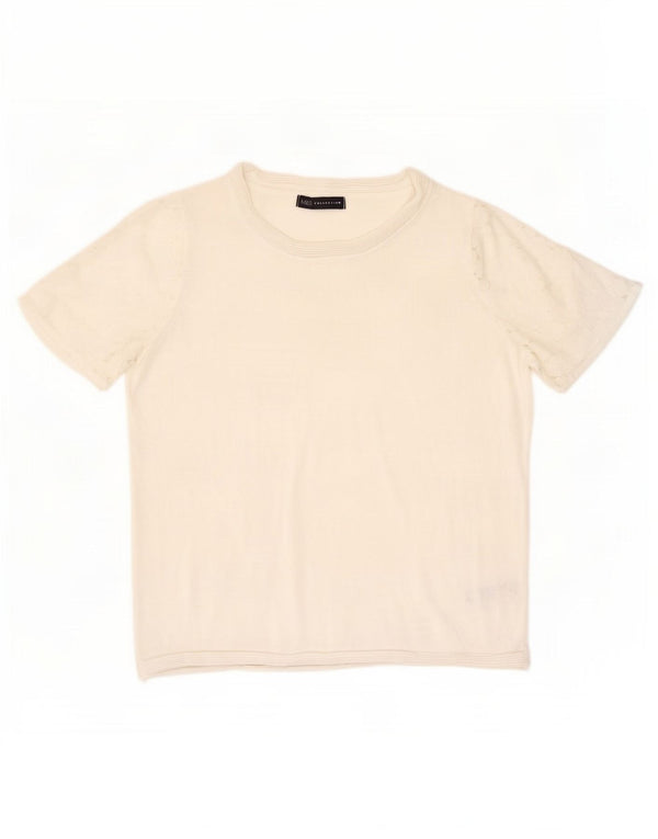 Marks & Spencer Blusa de manga corta para mujer UK 42 Viscosa blanca mediana