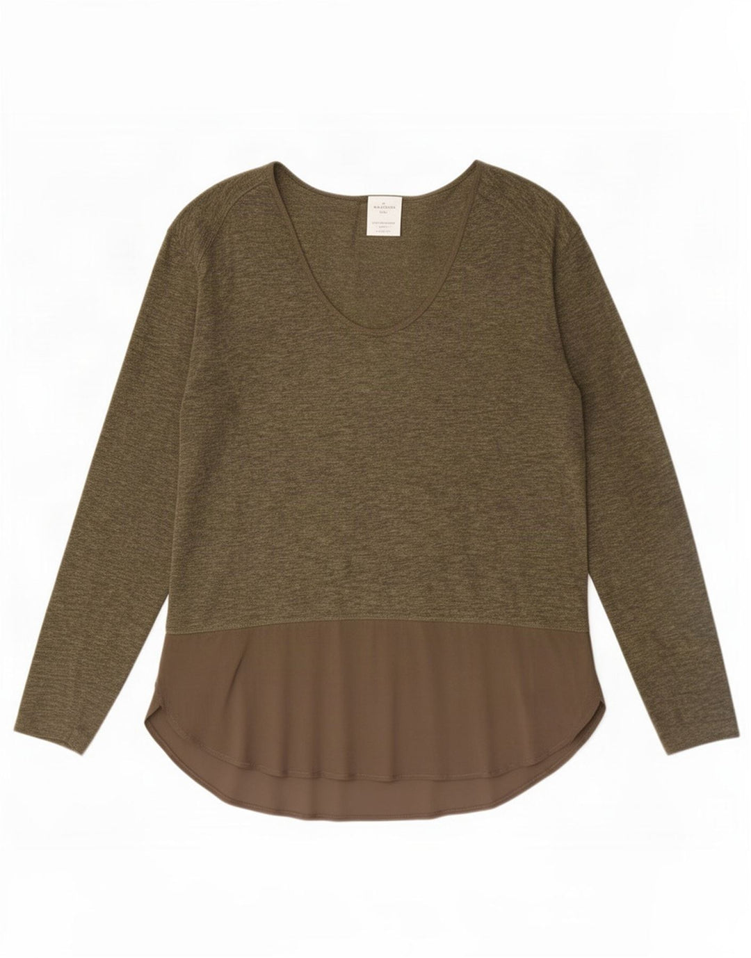 Zara Mujer Top Manga Larga UK 44 Medio Caqui Colorblock