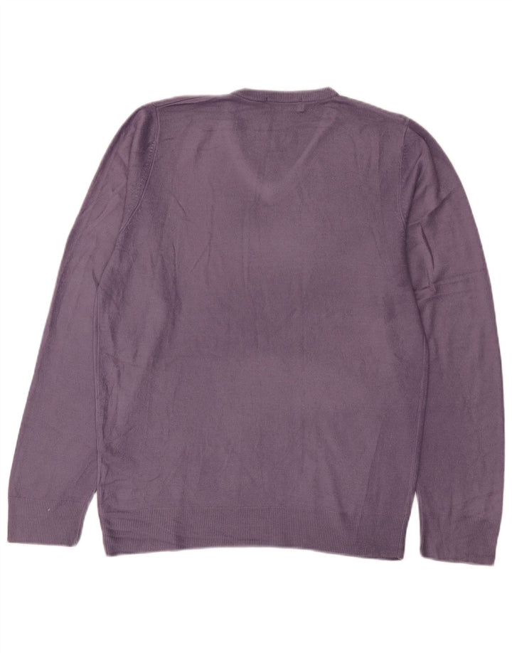Marks & Spencer Suéter con cuello en V para hombre, color azul, talla pequeña, color morado