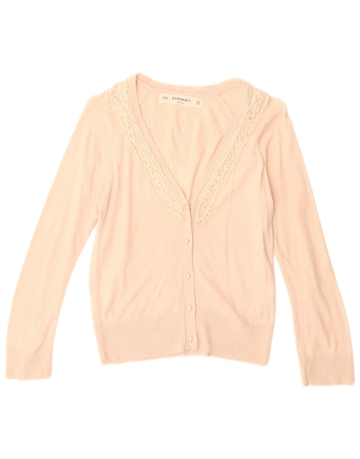 ZARA Jersey Cárdigan Mujer UK 42 Algodón Beige Medio