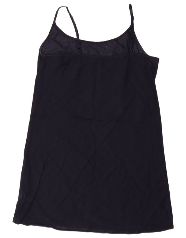 Vintage mujer slip vestido Reino Unido 10 pequeño algodón azul marino