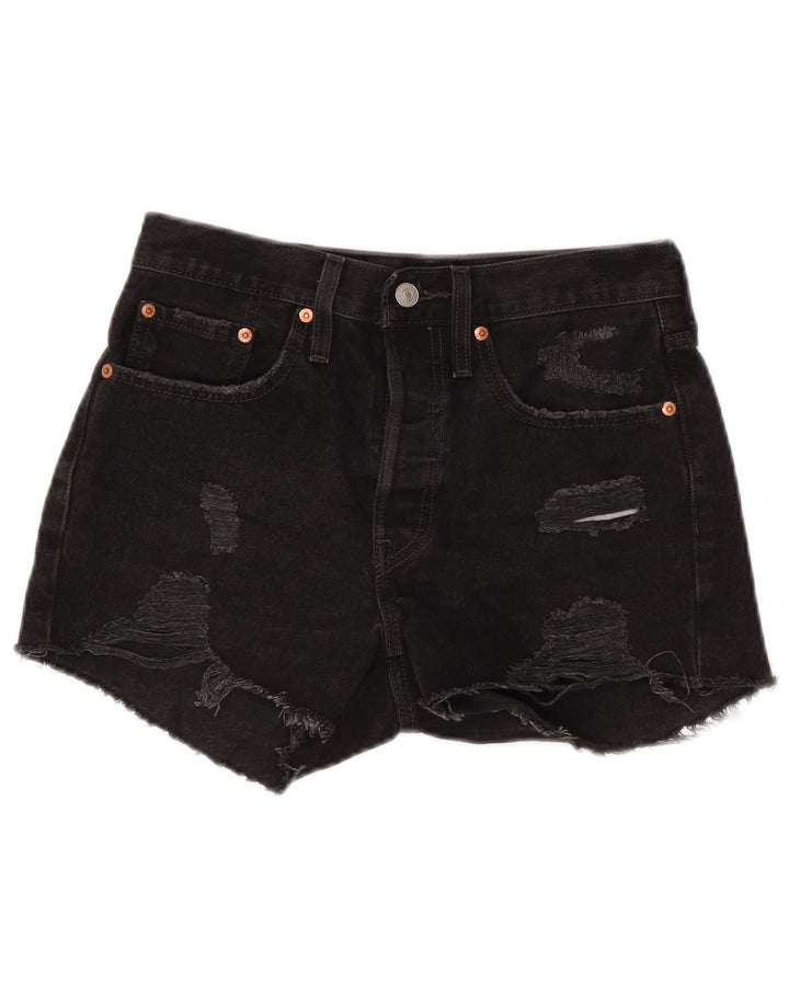 Levi's Mujer 501 Shorts De Mezclilla Desgastados W28 Mediano Negro