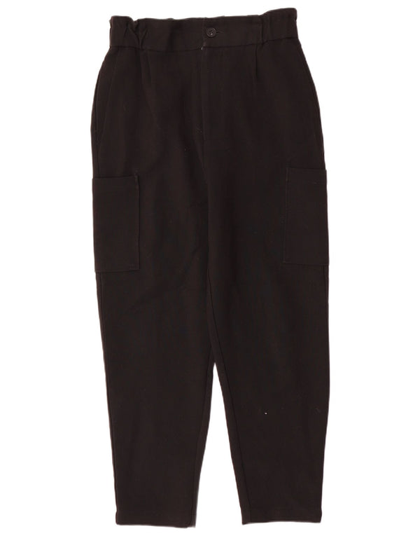 Zara Mujer Pantalones Cargo Cónicos De Cintura Alta Pequeño W26 L26 Poliéster Negro