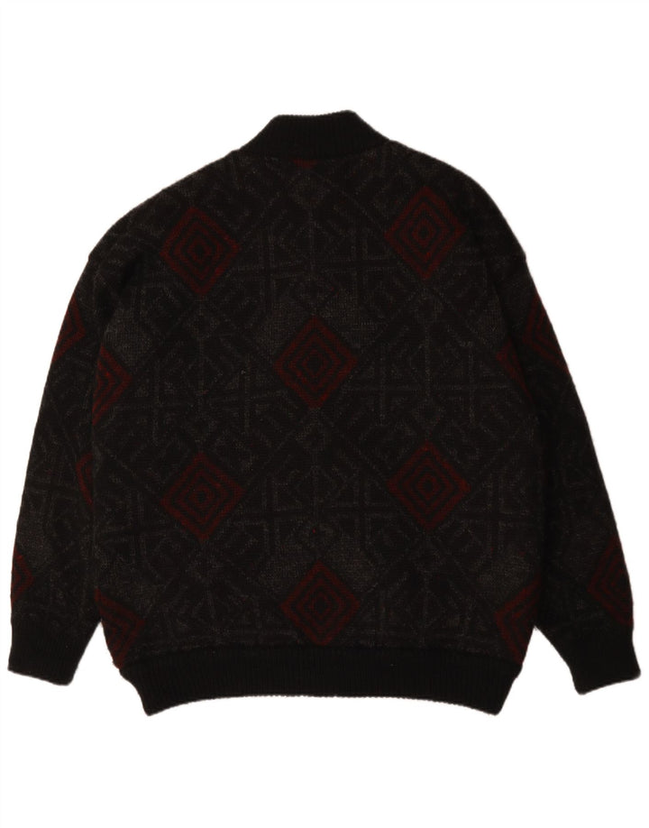 VINTAGE Suéter cárdigan para hombre XL Lana geométrica negra