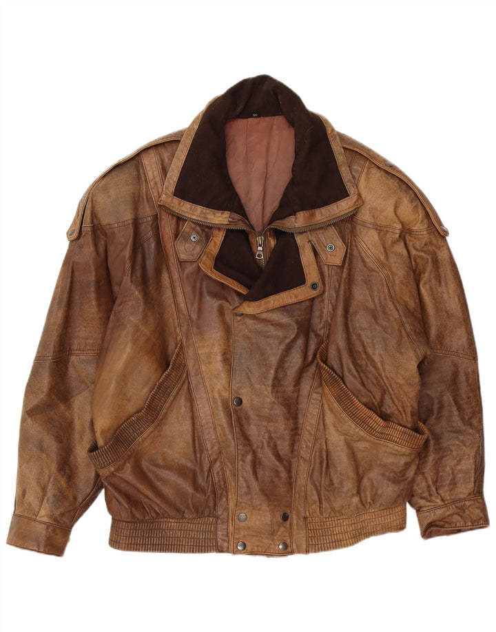 Chaqueta de cuero vintage para hombre IT 50 cuero marrón grande