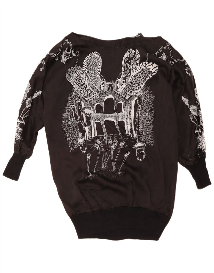 ZARA Mujer Top gráfico extragrande manga larga UK 44 Mediano Negro Floral