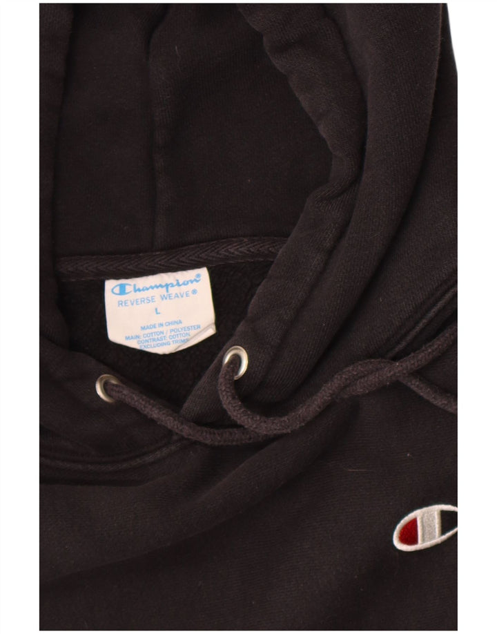 Champion Sudadera con capucha de tejido inverso para hombre, talla grande, algodón negro