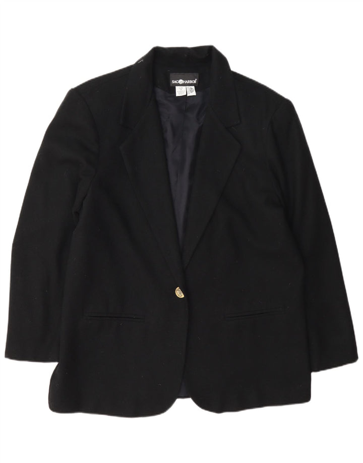Sag Harbor Chaqueta Blazer de 1 Botón para Mujer UK 44 Grande Lana Negra