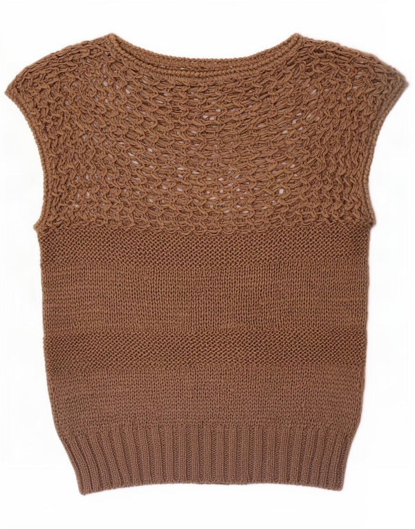Vintage mujer manga corta barco cuello jumper suéter Reino Unido 10 pequeño marrón