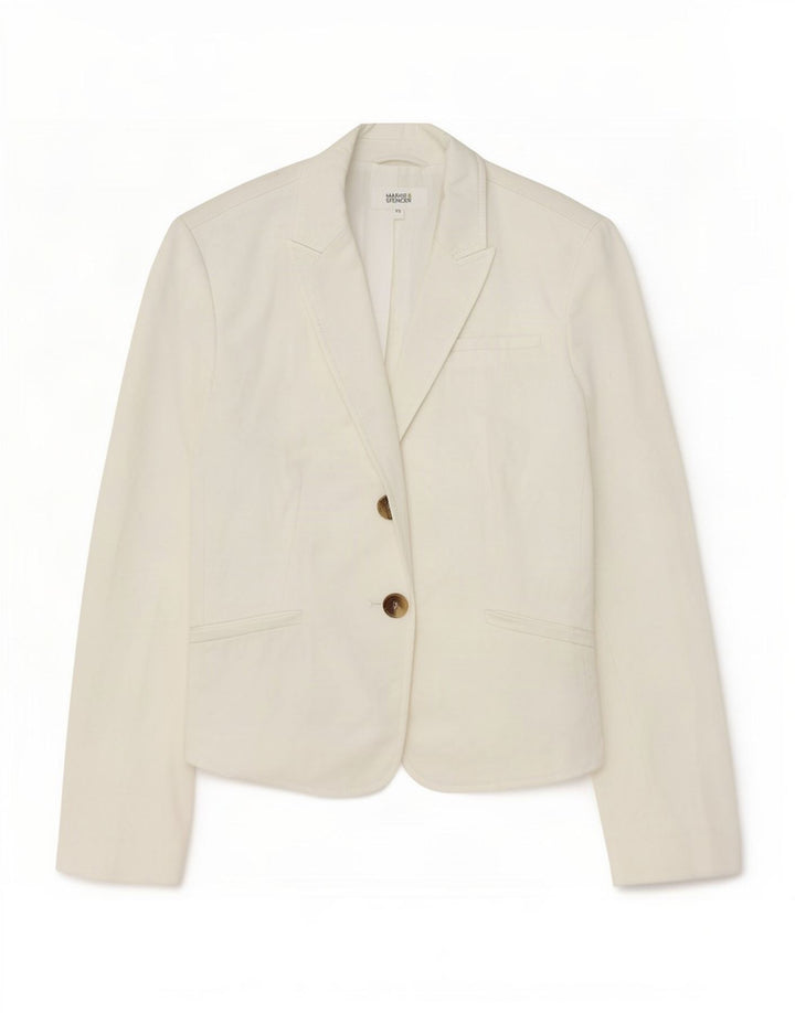 Marks & Spencer Chaqueta Blazer de 2 Botones para Mujer UK 10 Small White Cotton