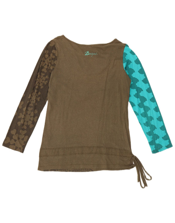 Desigual Top gráfico para mujer de manga larga UK 20 2XL Algodón geométrico caqui