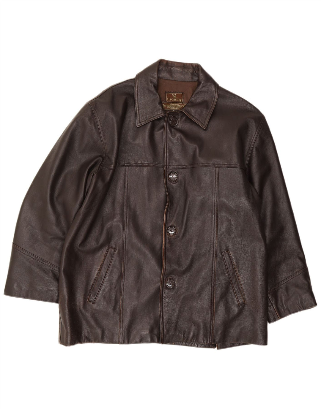 Chaqueta de cuero vintage para hombre IT 52 XL cuero marrón
