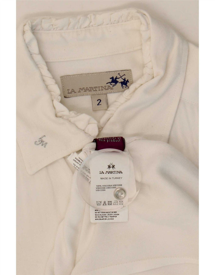 La Martina Blusa con volantes en la parte delantera para mujer US 2 XS Viscosa blanca