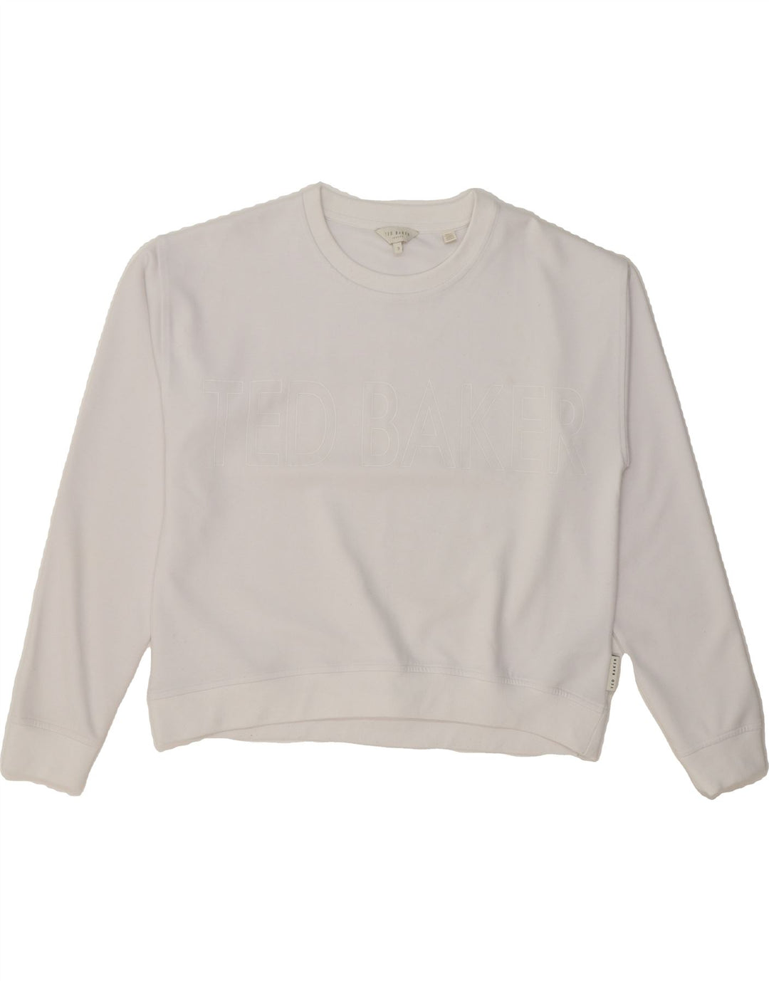 TED BAKER Womens Graphic Oversized Sweatshirt Jumper Size 3 Medium White Vintage Ted Baker and Second-Hand Ted Baker from Messina Hembry 