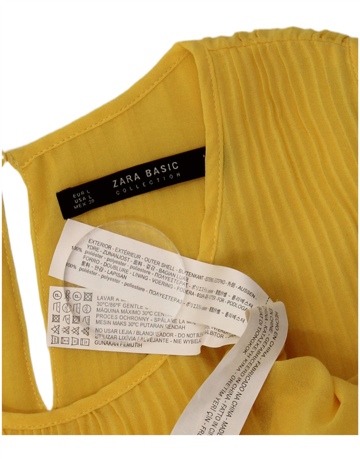 Zara Mujer Blusa Sin Mangas Top UK 46 Grande Poliéster Amarillo