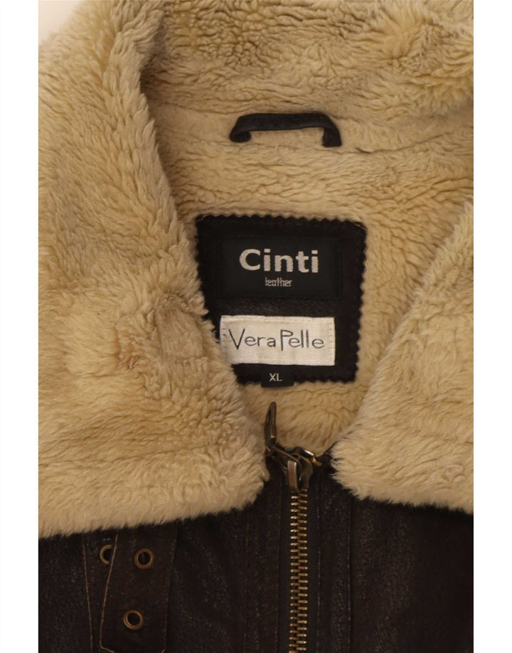 CINTI Chaqueta de cuero Sherpa para hombre UK 42 XL Marrón