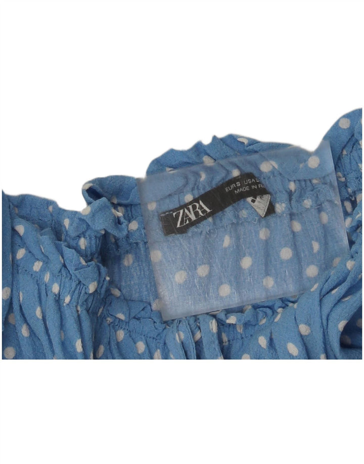 Zara Mujer Vestido De Tirantes Con Hombros Descubiertos Reino Unido 8 Pequeño Lunares Azules