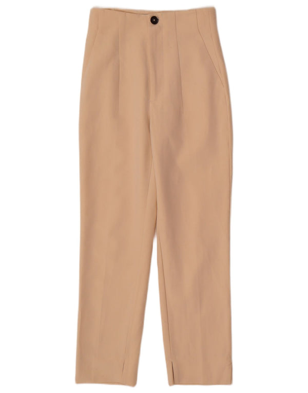 Zara Mujer Pantalones Casuales Cónicos De Cintura Alta EU 34 2XS W24 L26 Beige