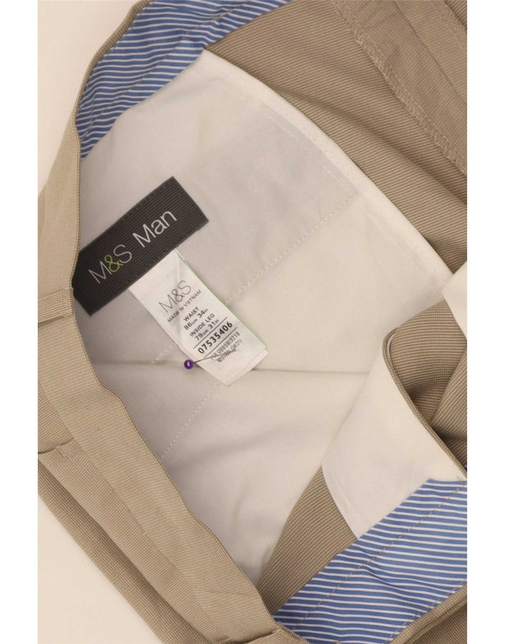 Marks & Spencer Pantalones de traje rectos para hombre W34 L31 Beige