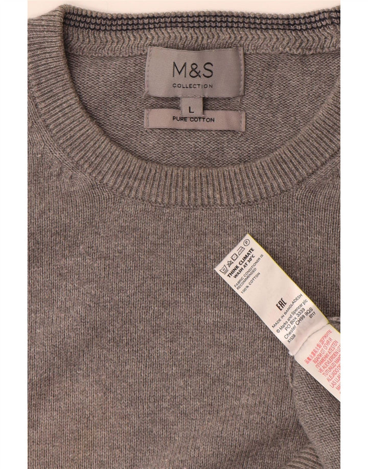 MARKS & SPENCER Jersey de cuello redondo para hombre, talla grande, algodón gris