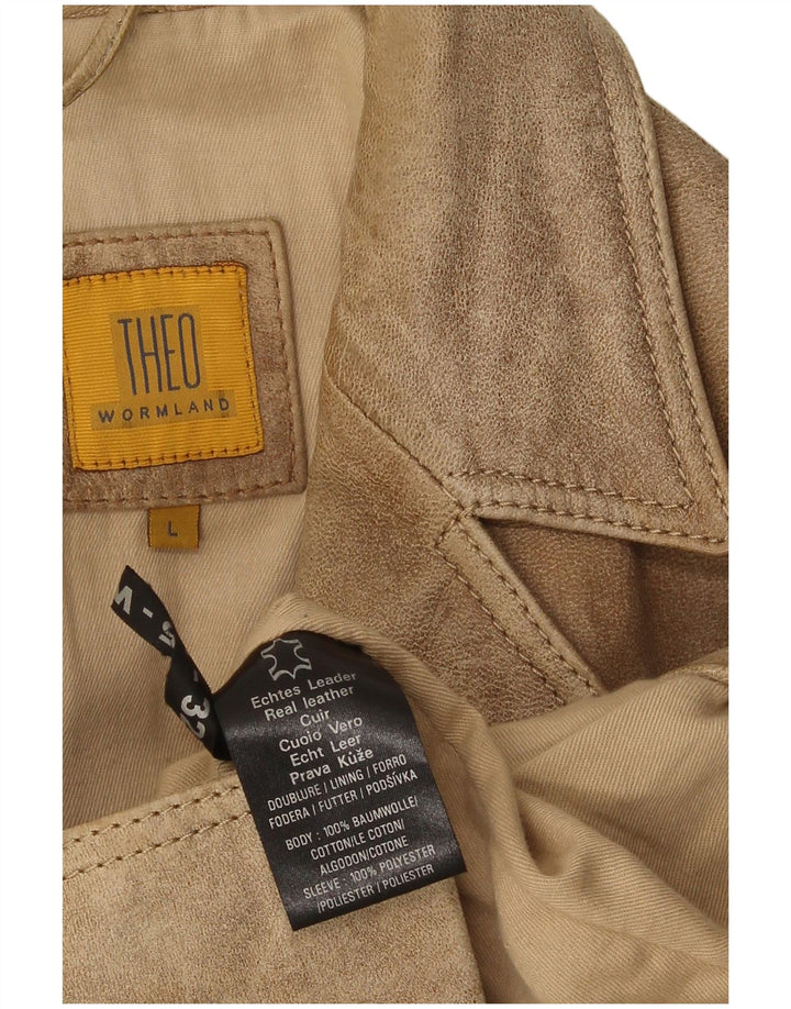 Vintage hombres 2 botones ante Blazer chaqueta Reino Unido 40 cuero beige grande