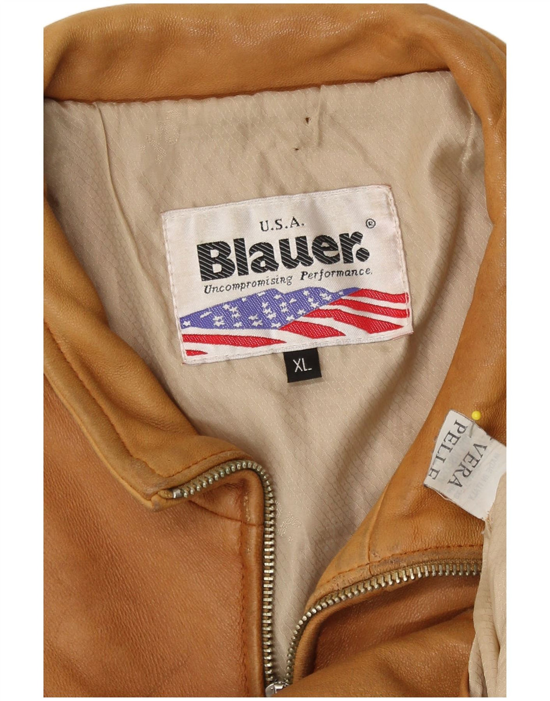 Blauer Chaqueta Bomber de Cuero para Mujer UK 18 XL Cuero Marrón