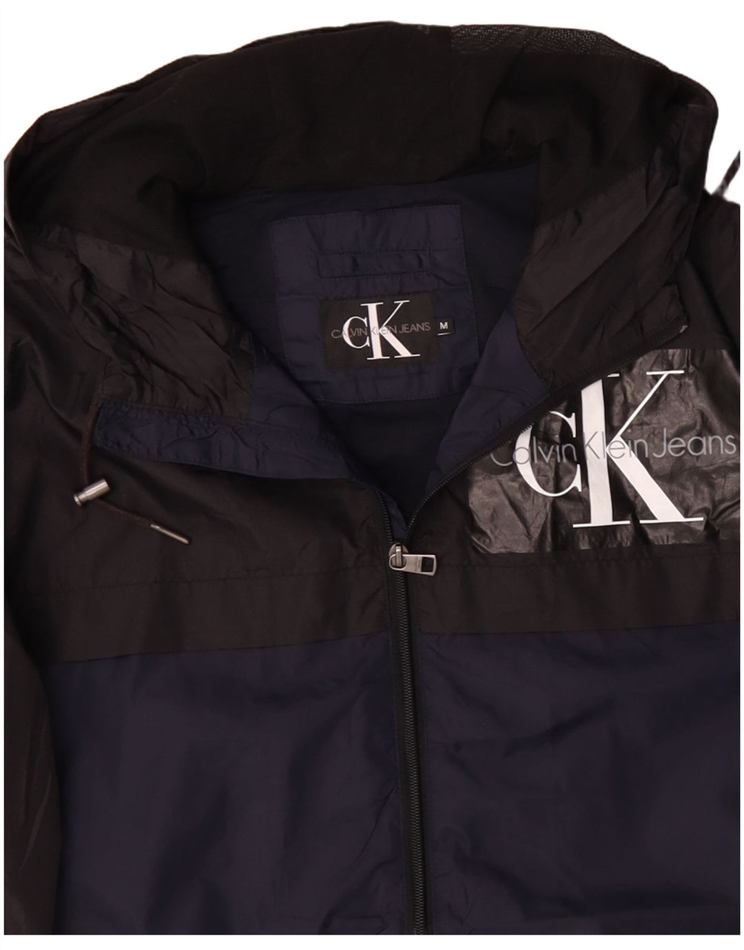 CALVIN KLEIN JEANS Chaqueta impermeable estampada para hombre UK 38 Azul medio Colorblock