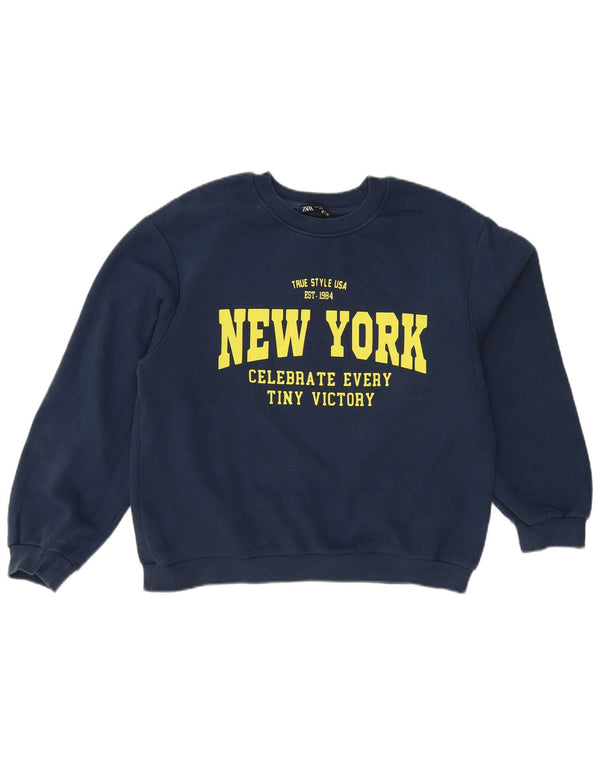 Zara Mujer New York Graphic Sudadera Jumper UK 14 Medium Azul Marino