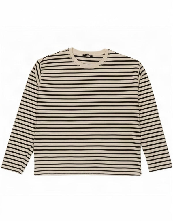 Zara Mujer Top Manga Larga UK 44 Algodón Rayas Blanco Mediano