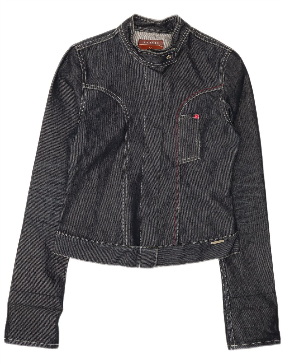 TED BAKER Chaqueta vaquera corta para mujer talla 2 pequeña algodón gris