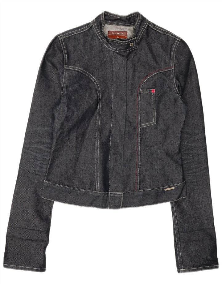 TED BAKER Chaqueta vaquera corta para mujer talla 2 pequeña algodón gris