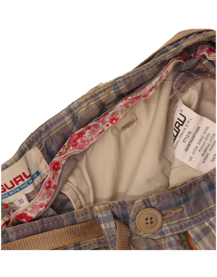 Guru Pantalones cortos chinos para hombre W30 Algodón a cuadros azul medio