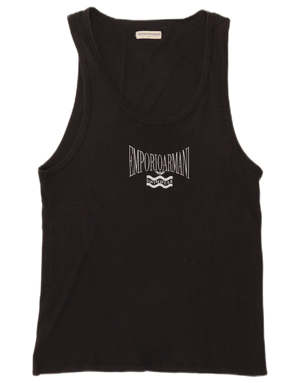 Emporio Armani Top sin mangas gráfico para hombre IT 52 Algodón negro grande