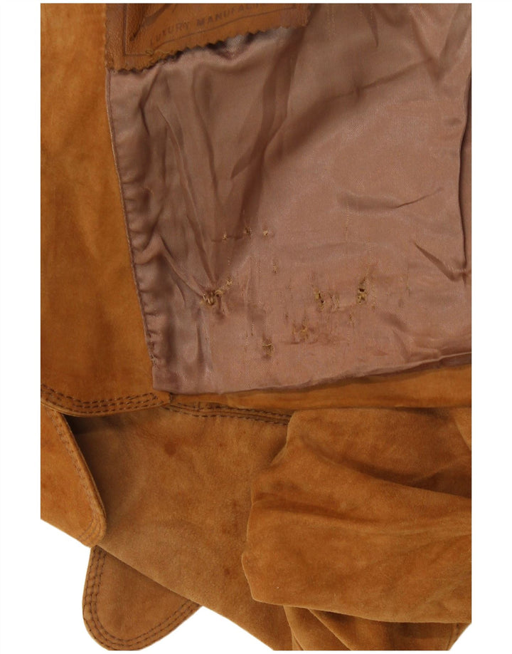 VINTAGE Mujer 3 Botones Ante Blazer Chaqueta Reino Unido 8 Pequeño Ante Beige