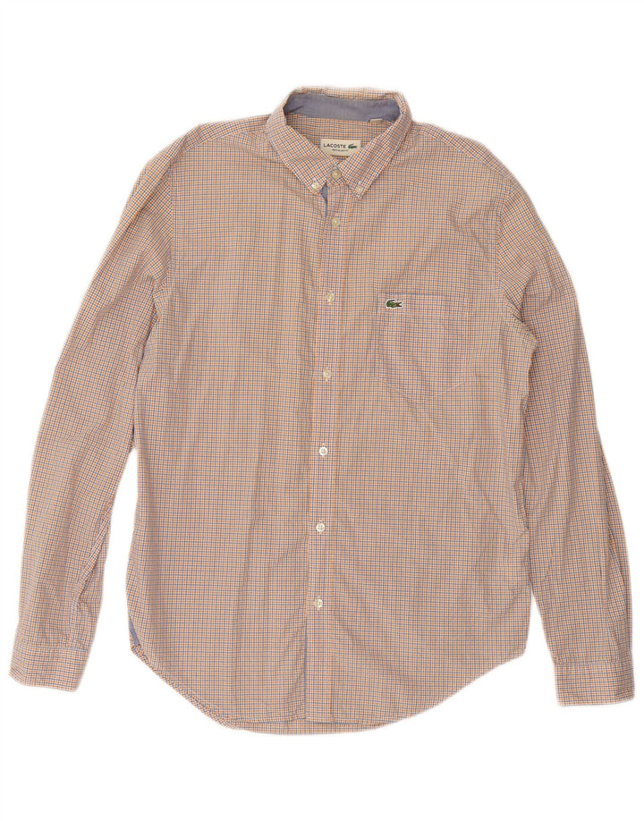 LACOSTE Mens Regular Fit Shirt Size 40 Medium Orange Check Cotton