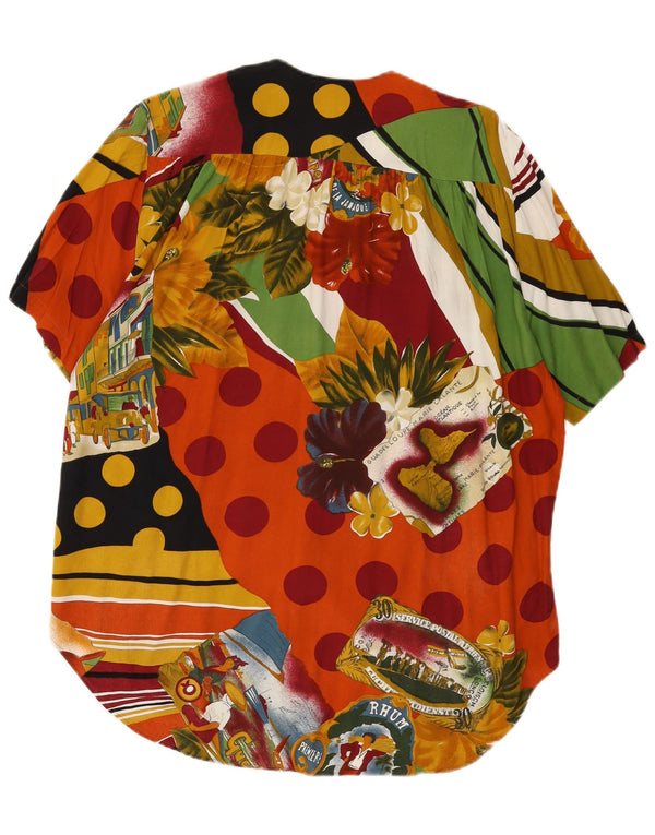 Vintage mujer patrón abstracto camisa blusa Reino Unido 18 XL viscosa multicolor