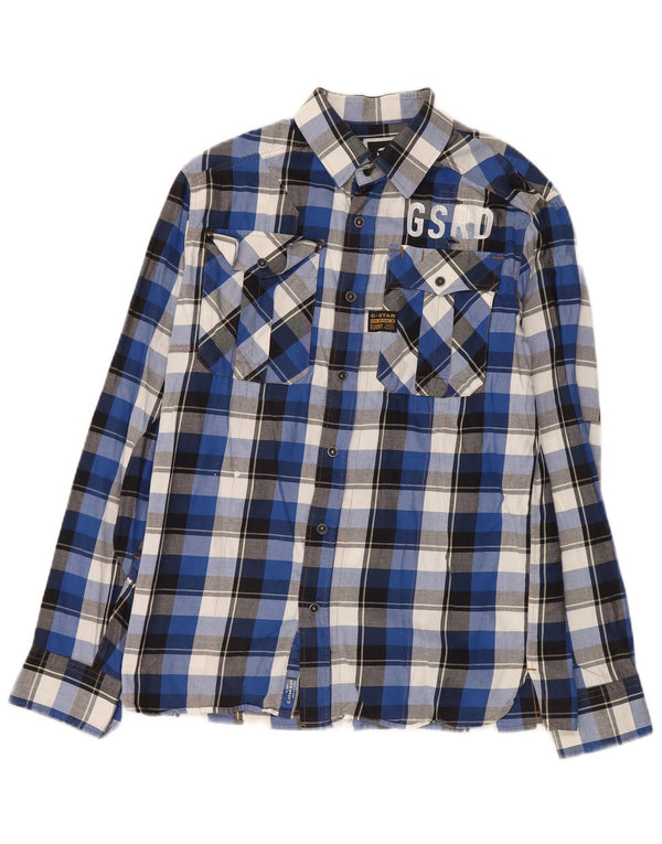 G-Star Hombre Camisa De Franela De Algodón A Cuadros Azul Grande