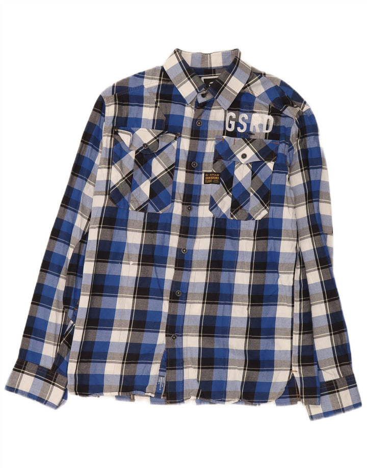 G-Star Hombre Camisa De Franela De Algodón A Cuadros Azul Grande