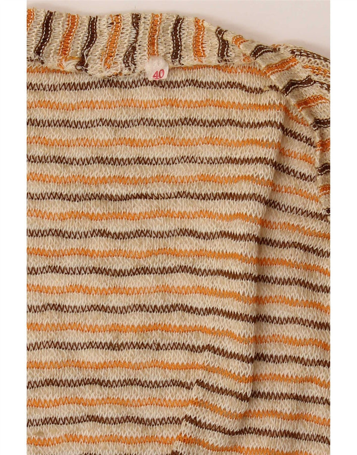 Vintage mujer crop cardigan top EU 40 medio beige rayas