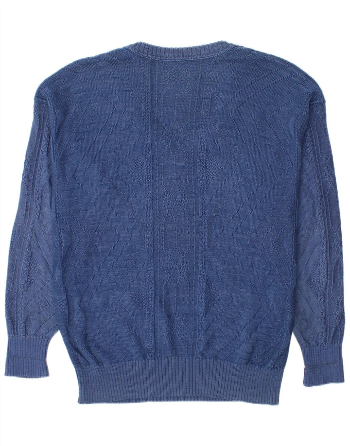 Vintage hombres V-cuello jumper suéter IT 48 algodón azul medio