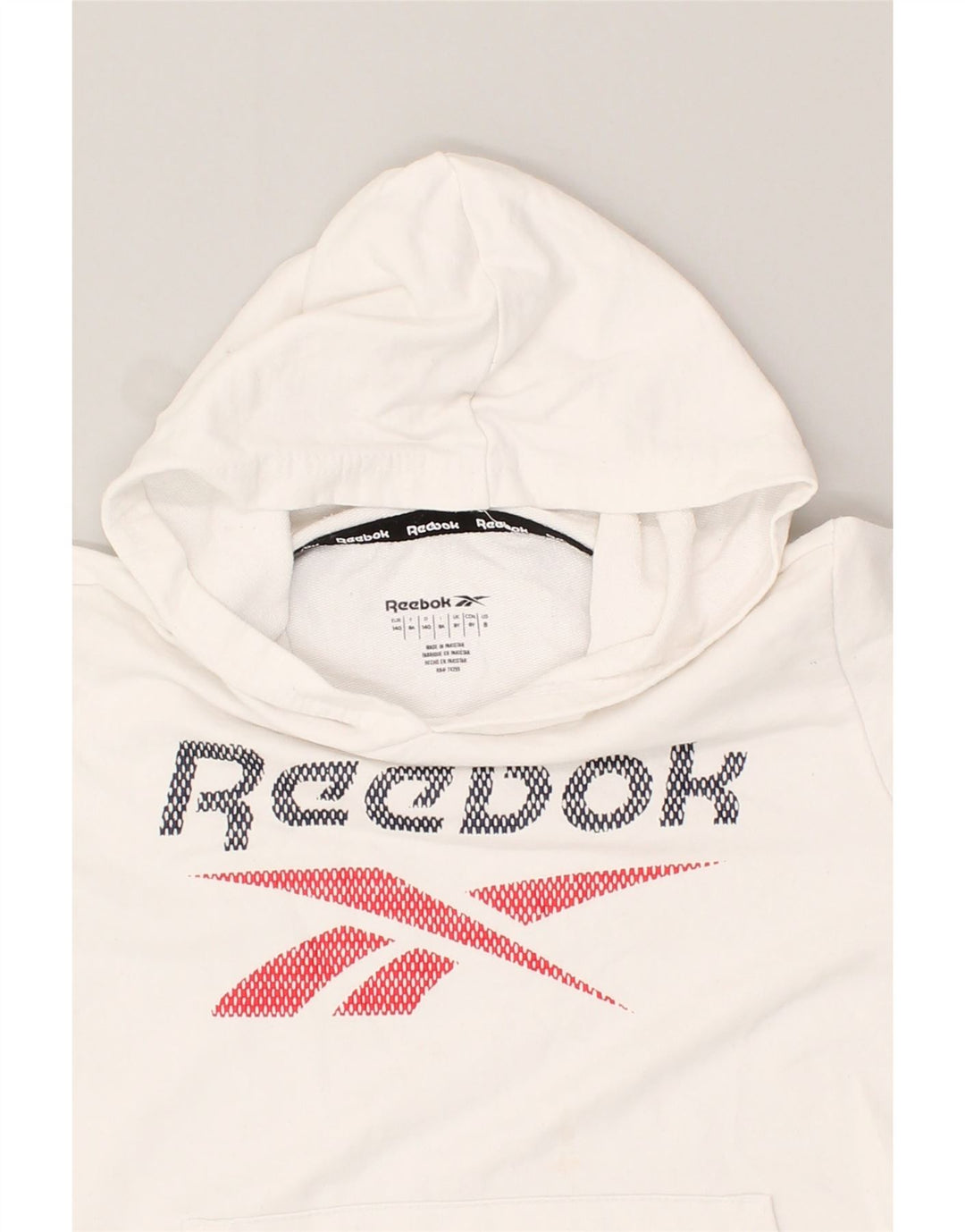 REEBOK Boys Graphic Hoodie Jumper 7-8 Years White Cotton | Vintage Reebok | Thrift | Second-Hand Reebok | Used Clothing | Messina Hembry 