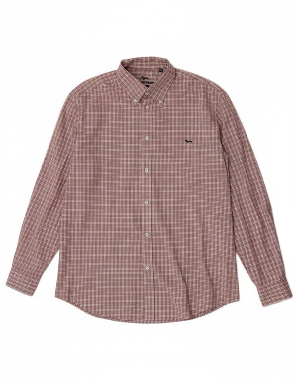 Harmont & Blaine Camisa de corte estrecho para hombre 3XL Algodón a cuadros burdeos