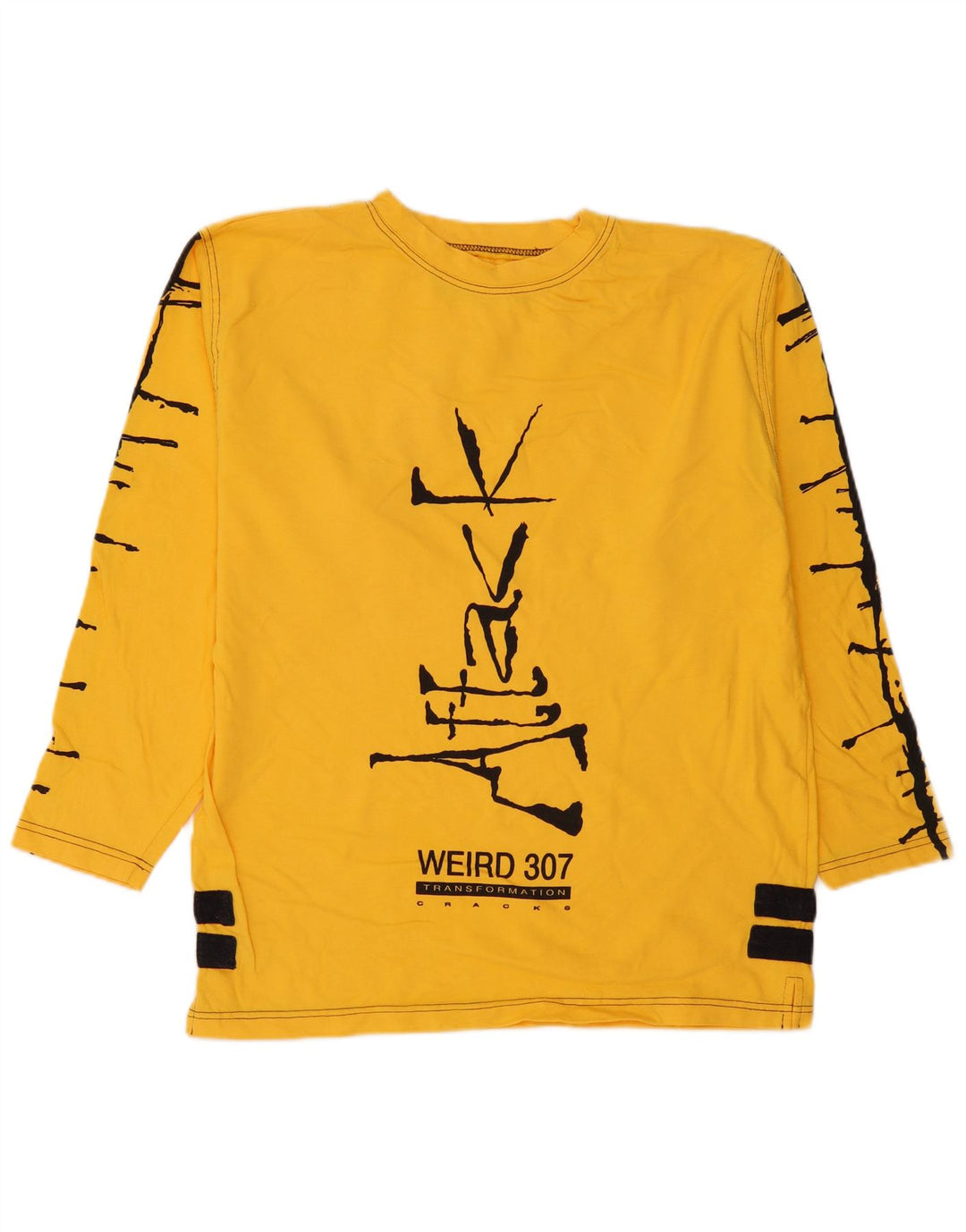 Top gráfico vintage para hombre de manga larga de algodón con bloques de color amarillo medio
