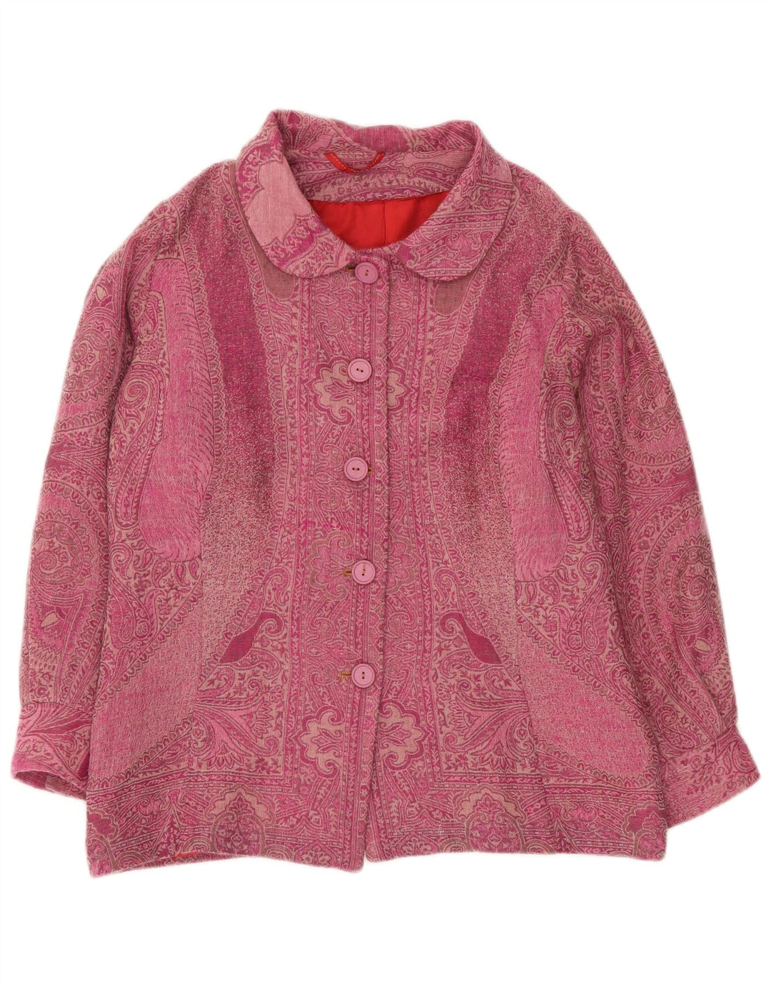 Vintage mujer bomber chaqueta Reino Unido 16 grande rosa Paisley