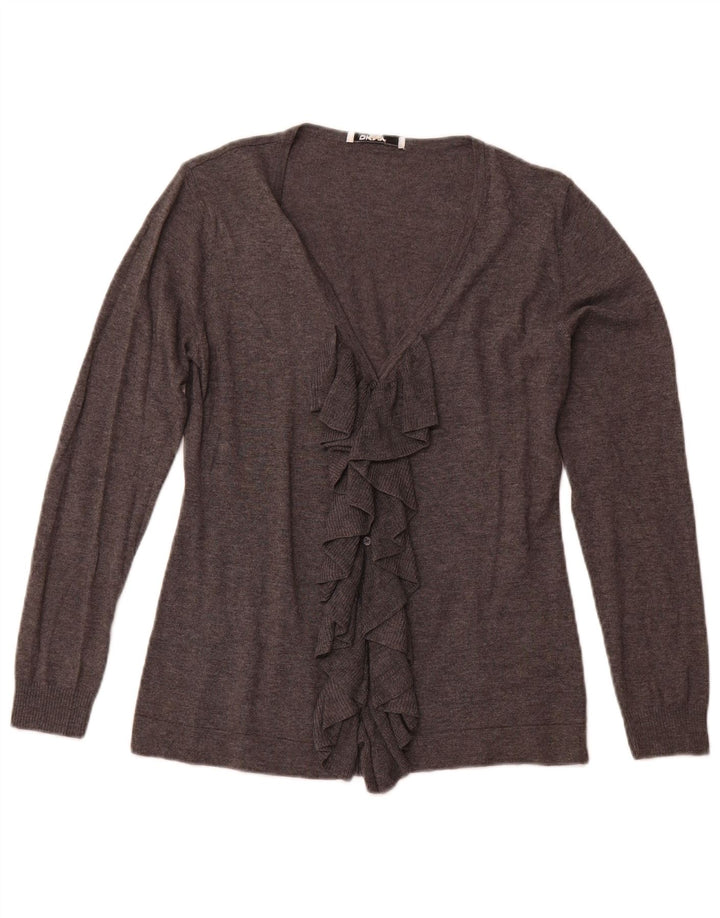 Dkny Suéter tipo cárdigan con volantes en la parte delantera para mujer Reino Unido 12 Algodón gris medio