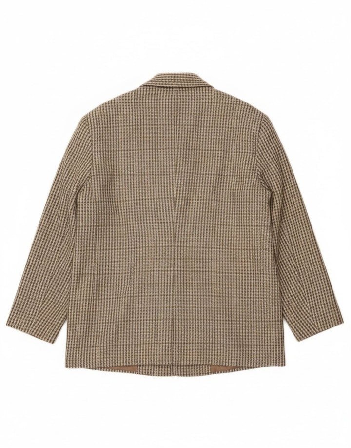 Vintage mujer 2 botones Blazer chaqueta IT 46 grande caqui Gingham lana