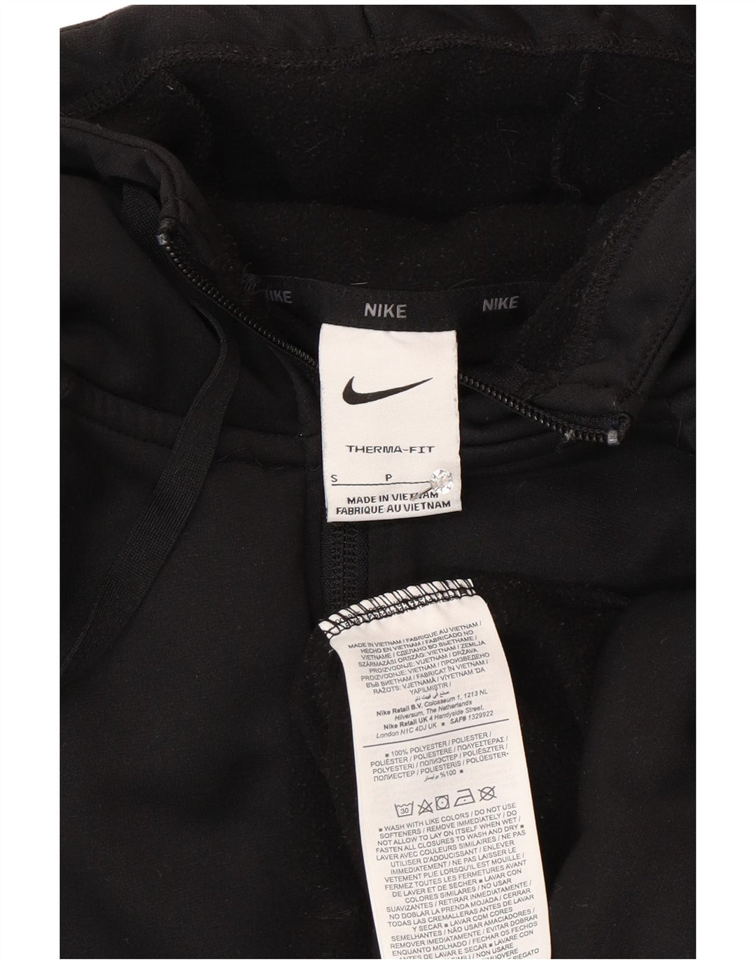 Nike Therma-Fit Zip Sudadera con capucha para hombre, talla pequeña, poliéster negro