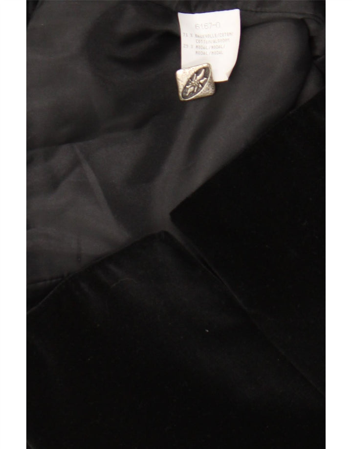 Vintage mujer terciopelo 6 botón Blazer chaqueta Reino Unido 14 algodón negro medio