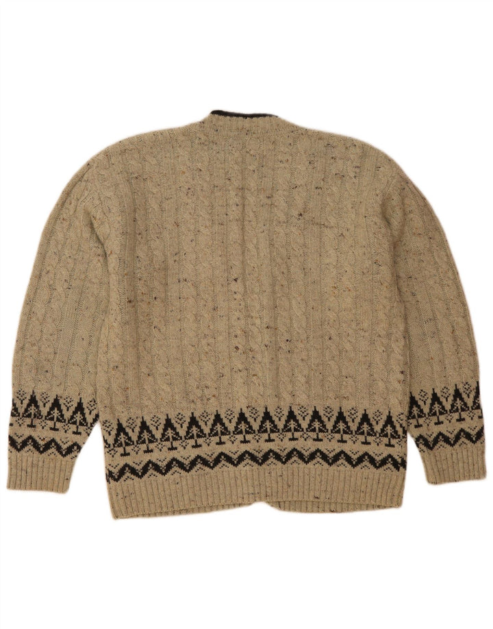 Vintage hombres Cardigan suéter IT 50 gris medio Fair Isle lana